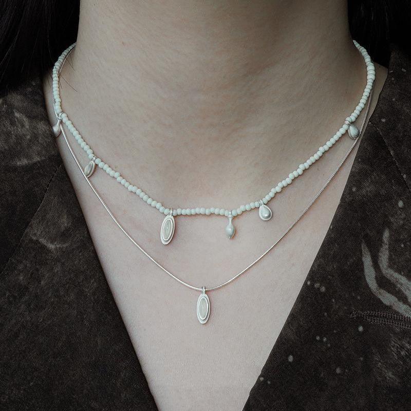 Sterling Silver Citrine Stitching Pendant Necklace 925 Silver White Turquoise Original Design Clavicle Chain