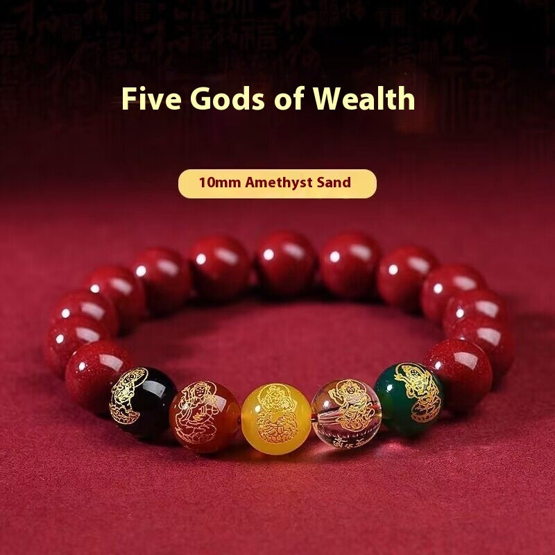 Purple Gold Sand Five-way Fortune Natural Cinnabar Bracelet