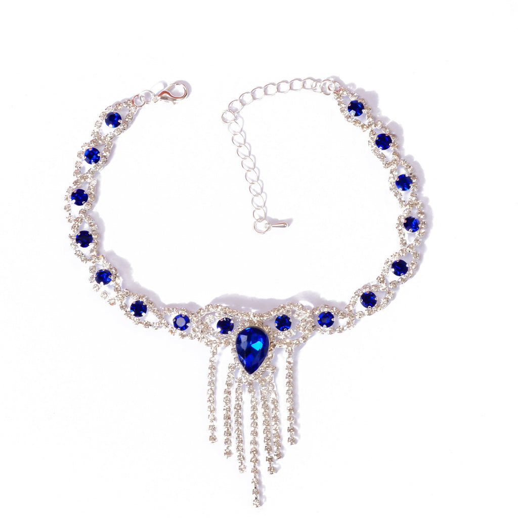 Mode Modestil Quaste Blau Strass Fußkettchen