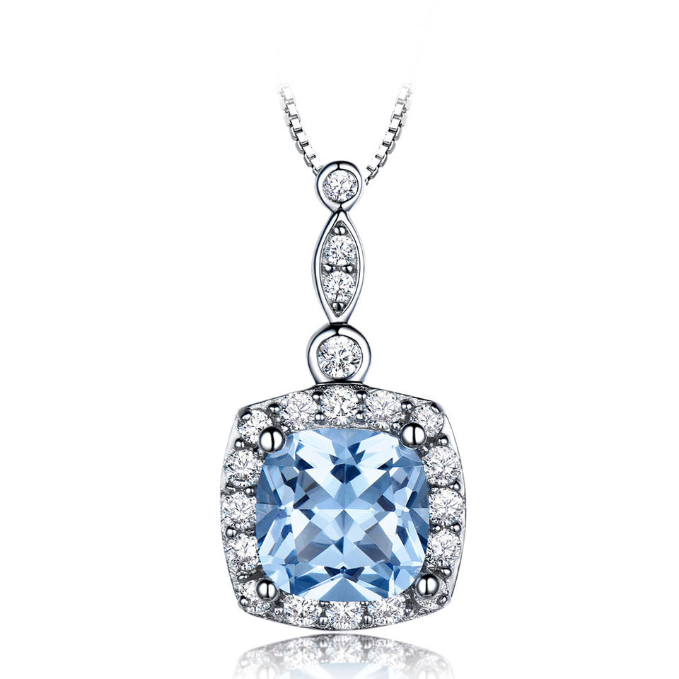 Halskette aus 925er Sterlingsilber, hellblauer Topas, vierteiliges Set