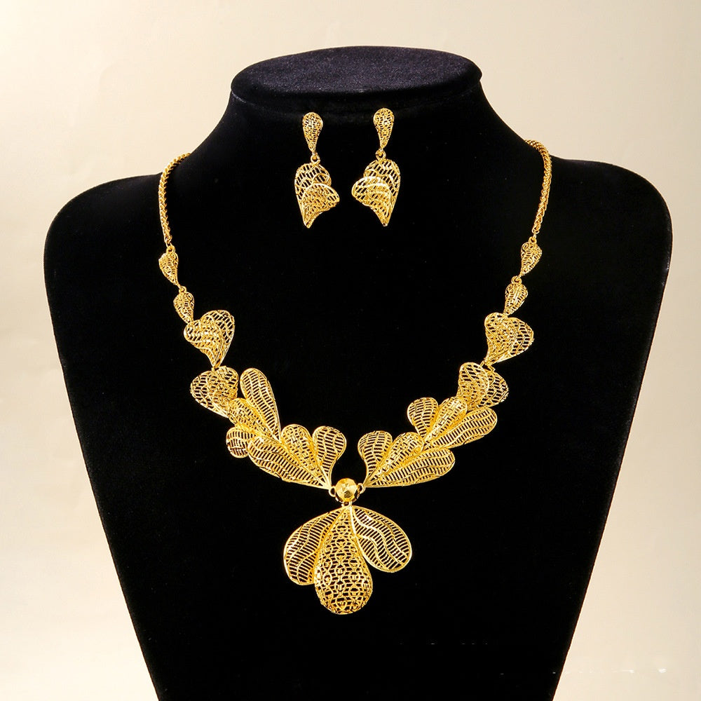 Braut Halskette Ohrringe Hohl Geschnitzter Schmuck