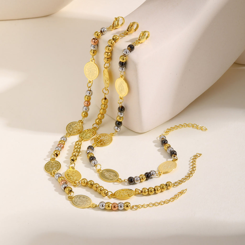 Stainless Steel Round Beads Virgin Gold Bracelet