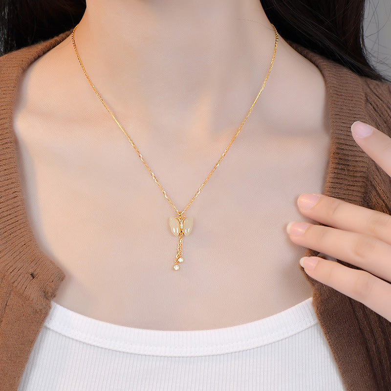 Collar con borla de mariposa para mujer, plata de ley 925, estilo chino nuevo, alta sensibilidad