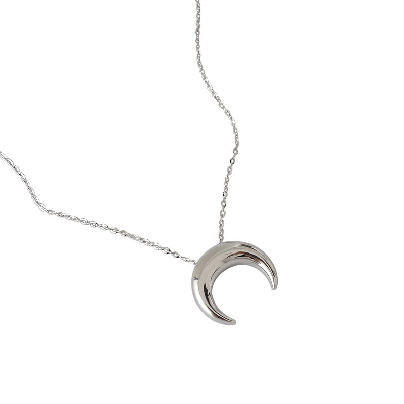 Koreanische 925er Sterlingsilber-Halskette INS schlichte All-Match-Mond-Halskette