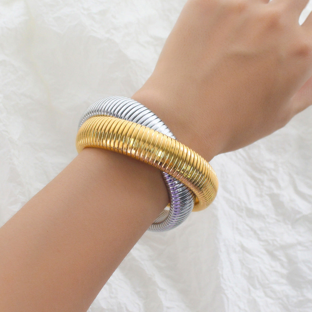 Edelstahl Mode Doppelring Goldenes Armband