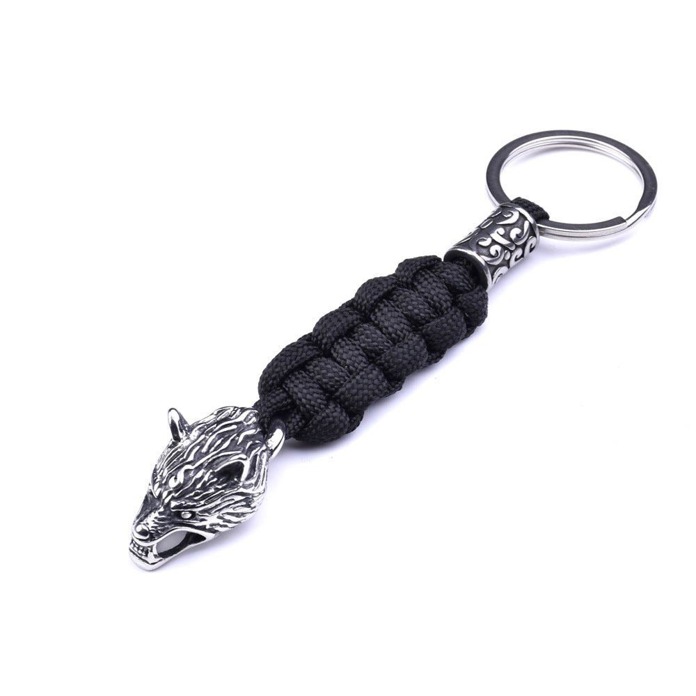 Llavero de acero inoxidable con tejido de cuerda