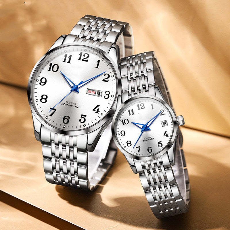 Reloj de moda simple impermeable luminoso de calendario doble para hombre y mujer