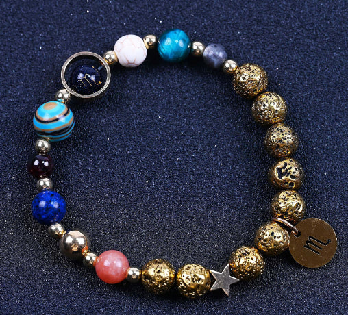 Zwölf Sternzeichen Armbänder Blau San Vulkangestein Antik & Gold Perlenarmband