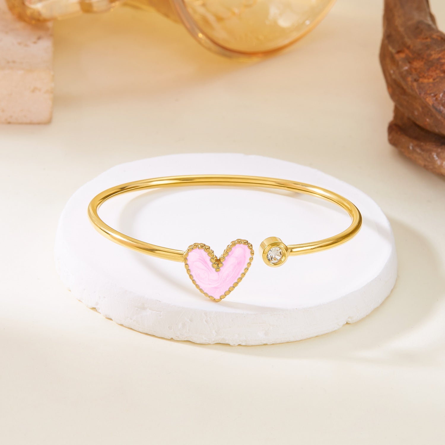 Pulsera Corazón de Aceite Hueco con Diamante