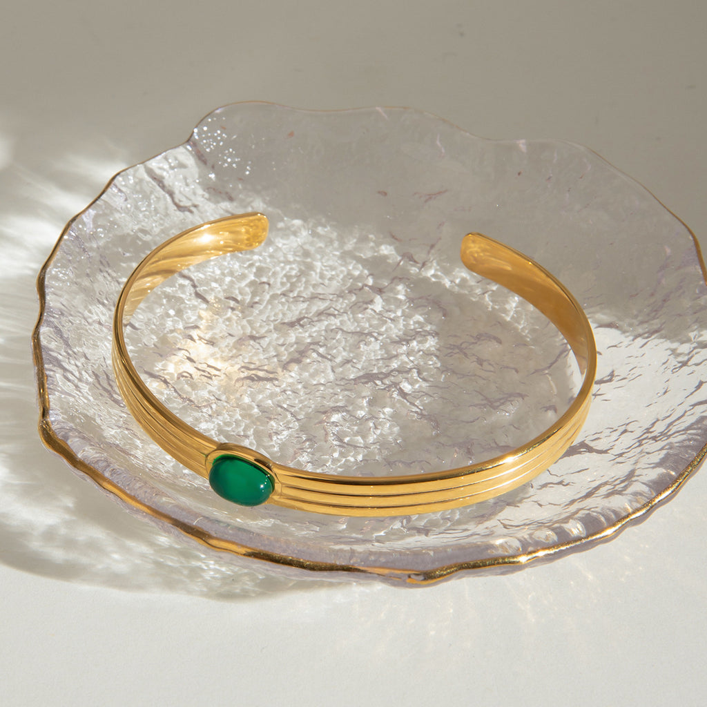 Pulsera de Hilo de Acero Inoxidable con Ágata Verde a la Moda