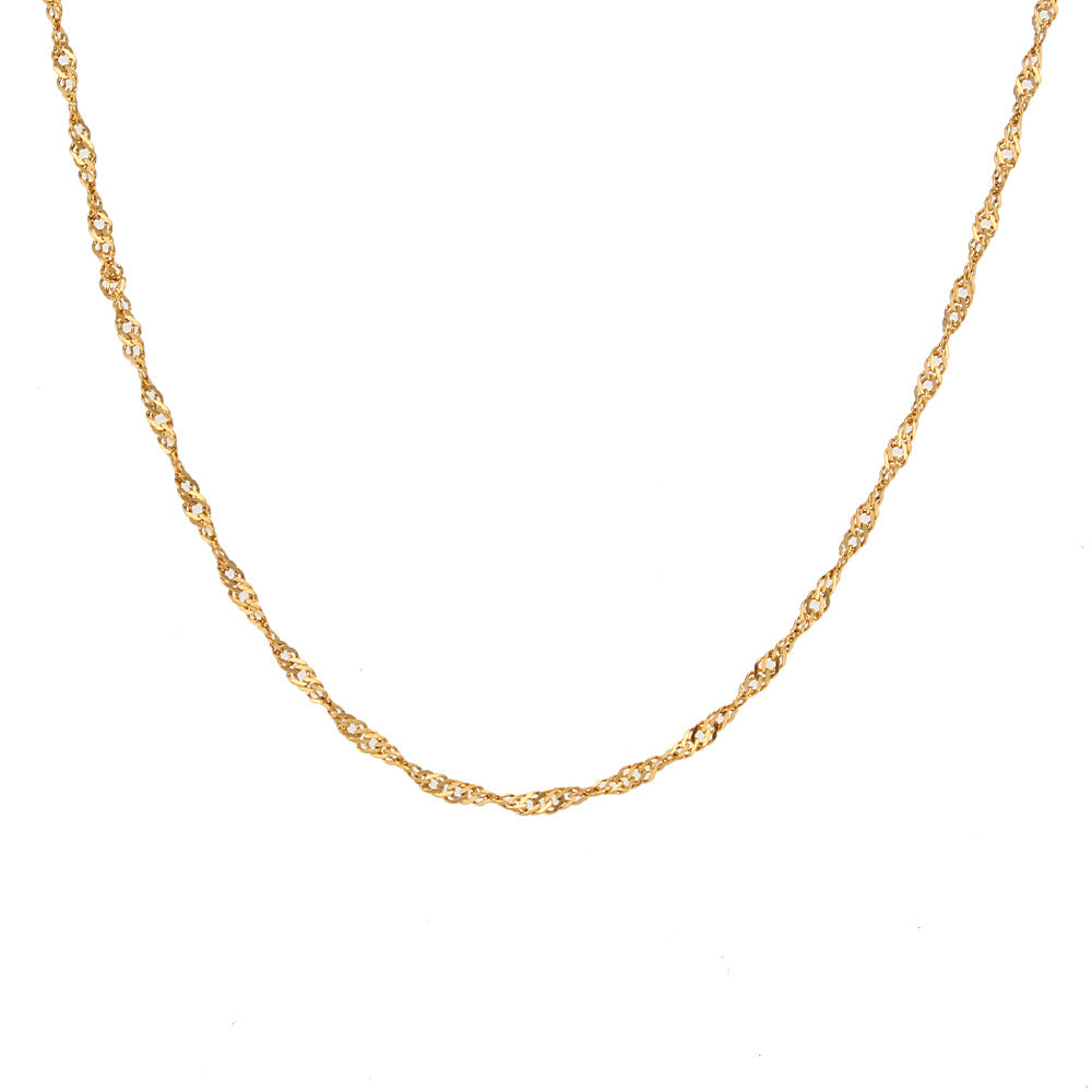 Cadena de clavícula de acero inoxidable chapado en oro de 18 quilates con diseño de ondas de agua