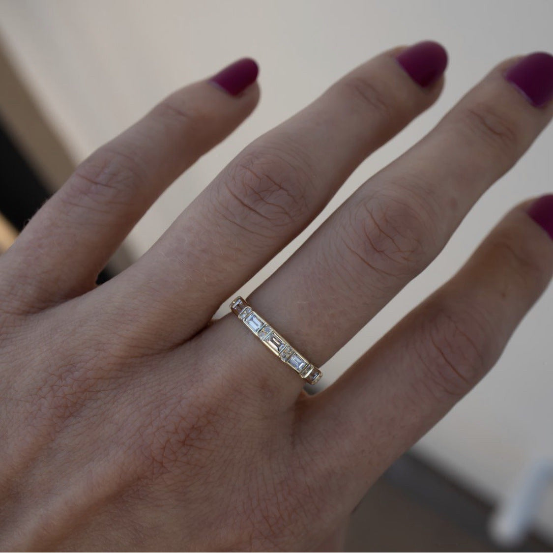 Damen 18K Gold Champagner Ring dreiteiliges Set