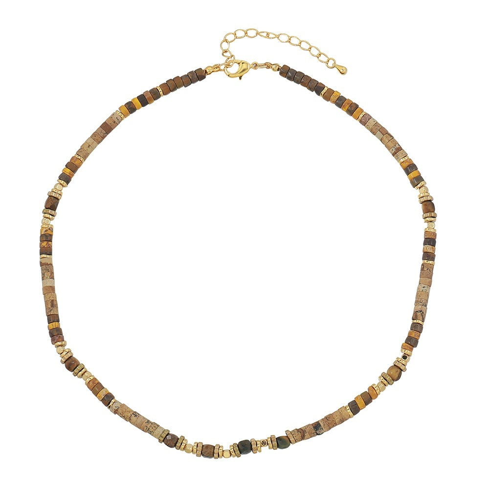 Halskette und Armband aus böhmischen Tigeraugenperlen im Retro-Stil