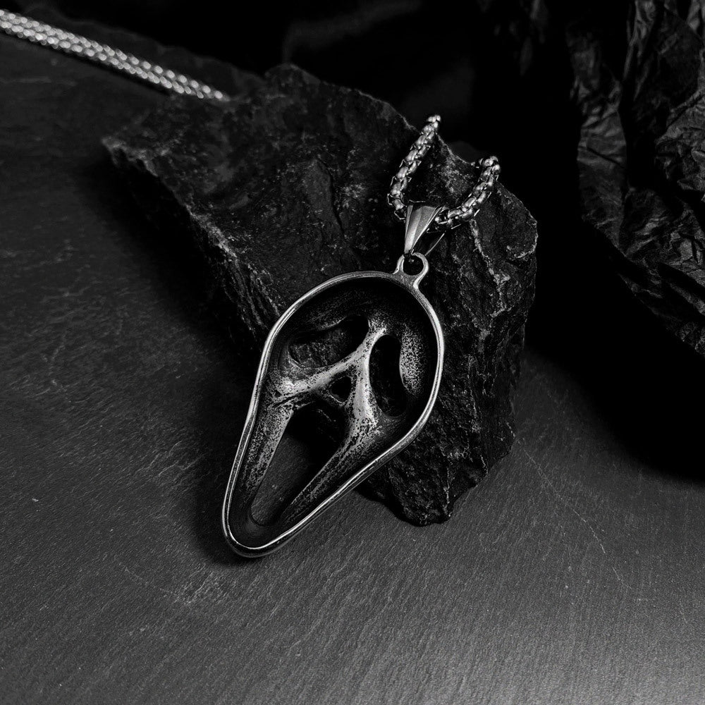 Collar de acero inoxidable con colgante de calavera gritando y personalidad