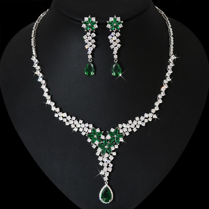 High-End Schwere Industrie Simulation Diamant Halskette Damen Ohrringe Set