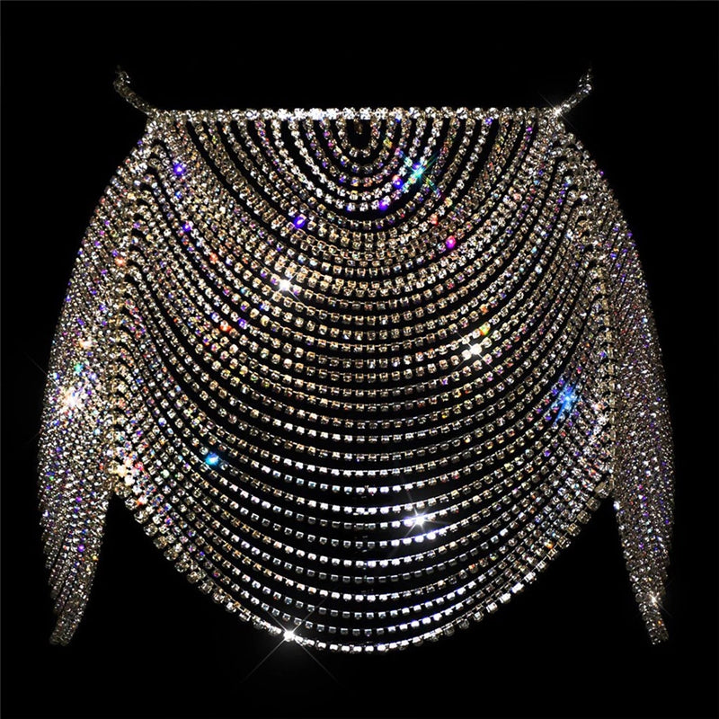 Cadena Corporal de diamantes de imitación multicapa brillante para discoteca