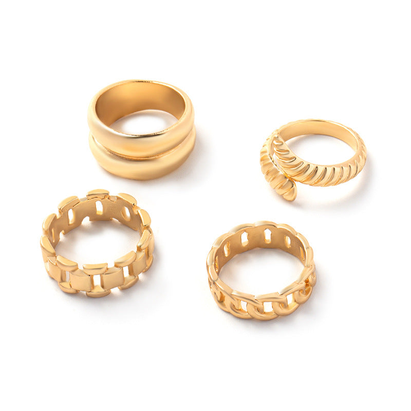 Anillos nudilleros de serpiente chapados en oro estilo vintage, juego de 4 piezas para mujer