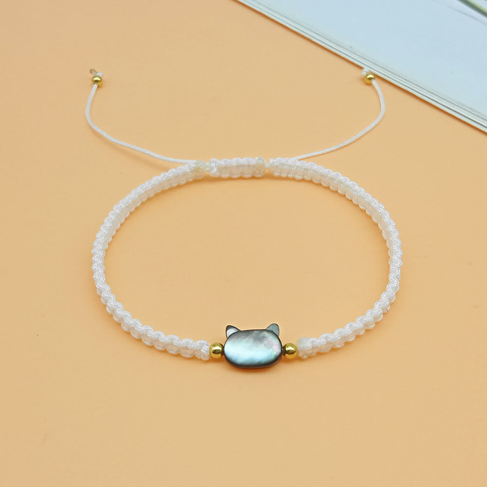 Interesting Design Female Shell Black Cat Hand Woven Hand Rope Bracelet
