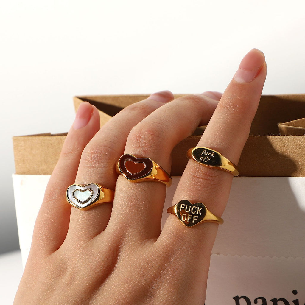 Metall-Liebesherz-Ring Titanstahl-Pfirsichherz-Ring