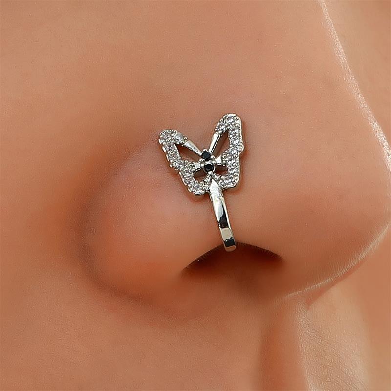 Clip de nariz sin perforación de mariposa con incrustaciones de diamantes en forma de U personalizado estilo europeo y americano