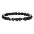 Pulsera elástica de ojo de tigre y ágata negra con superficie de corte simple para hombre
