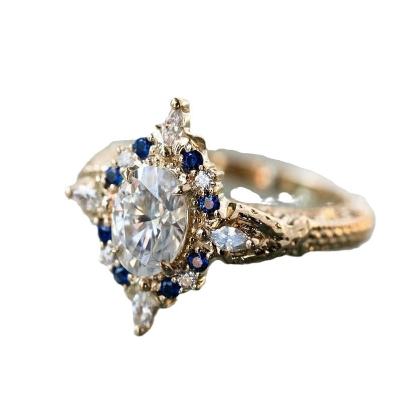 Anillo de moda para minorías, chapado en oro, con incrustaciones