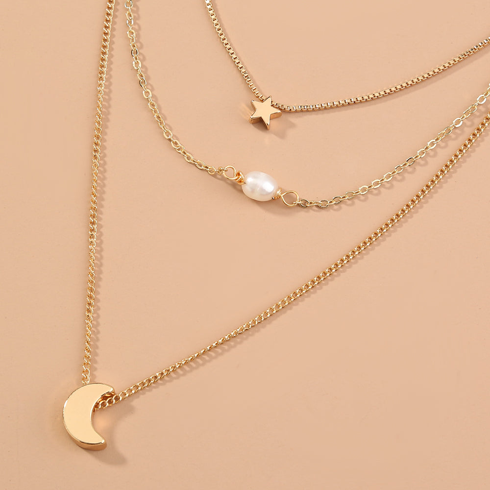 Stars, Moon, natural water, pearls, multiple necklaces