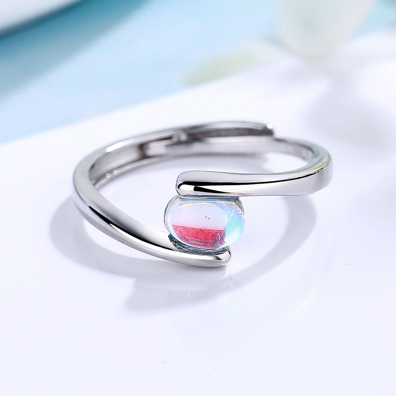 Temperament Spirale Muster Blauer Mondstein Ring Damen