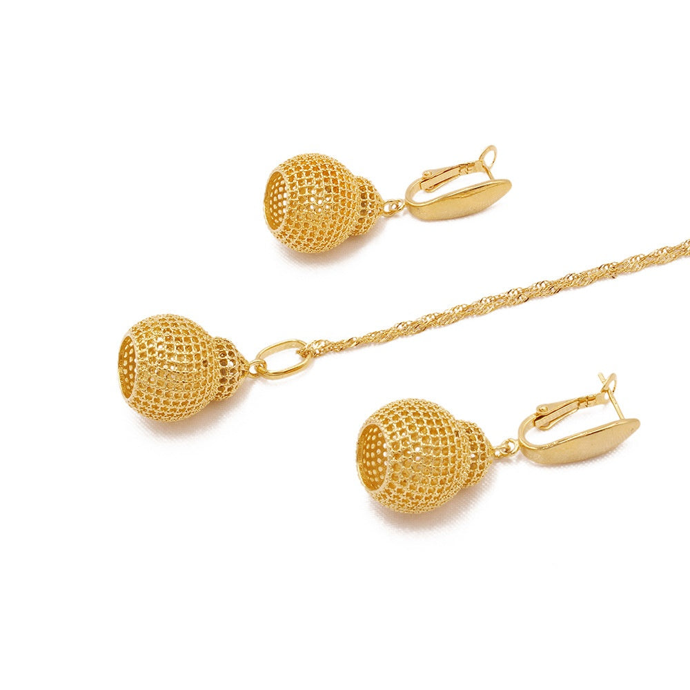 Damen 24K Gold Braut Halskette Anhänger Schmuck Set
