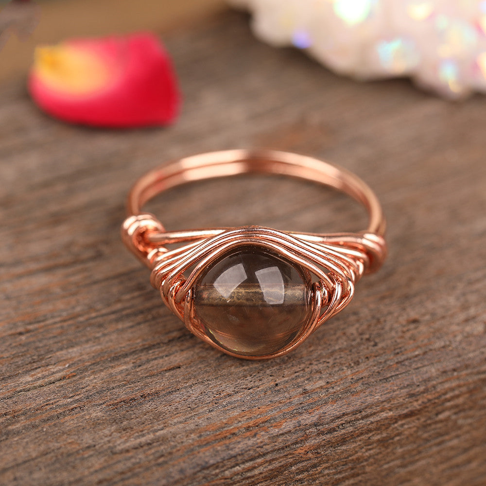 Anillo hecho a mano con una sola cuenta de piedra, joyería para damas