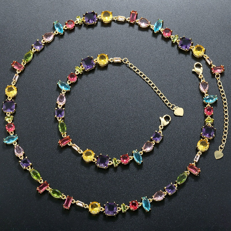 Cross-border Candy Color Special-shaped Zircon Stitching Bracelet Necklace