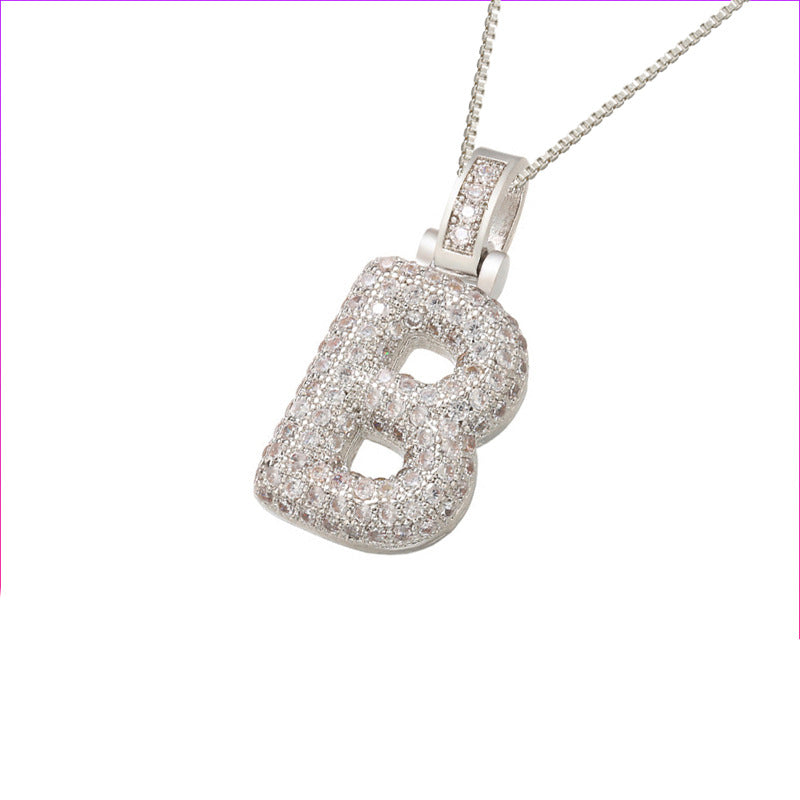 Schlüsselbeinkette Kupfer Mikro-intarsierte Zirkon 26 Buchstaben-Anhänger-Halskette für Frauen Geburtstag Schmuck Geschenke
