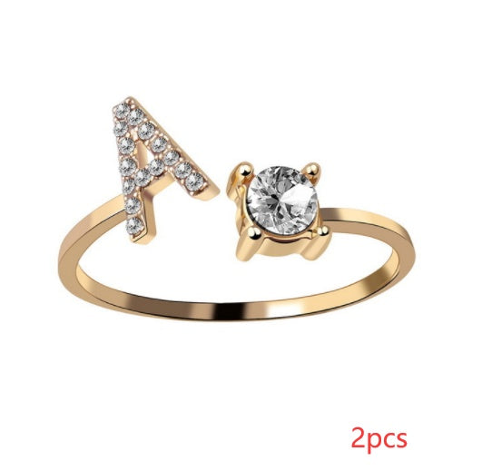 Nuevo Diseño Anillo Ajustable con Letra Inicial 26 Joyería de Moda para Mujeres Joyería Simple y Elegante