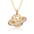 Copper Micro Inlay Color Zircon Personality Planet Pendant Plated 18K Gold Necklace