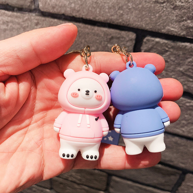 Suéter con pequeño colgante de oso blanco, llavero, accesorios bonitos, muñeco de dibujos animados