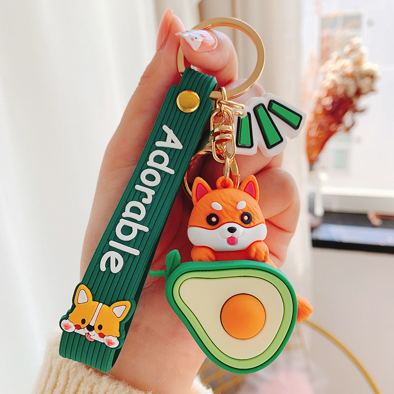 Llavero de dibujos animados de Shiba Inu con fruta linda