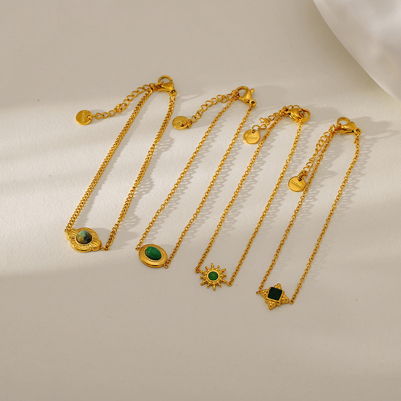 Pulsera con colgante de cristal verde pino de moda para mujer