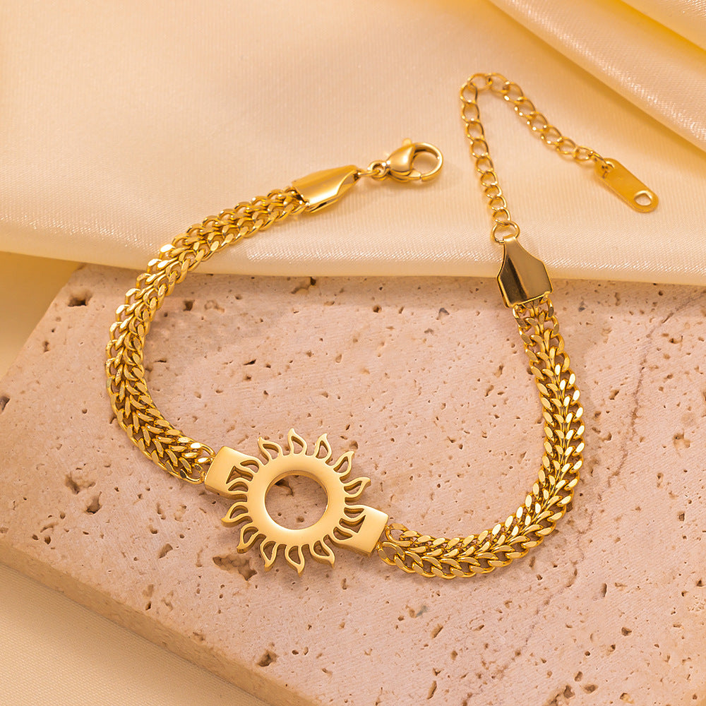 Mode-Armband für Damen, nicht verblassend, Sonne, hohl, Weizen, aus Titanstahl