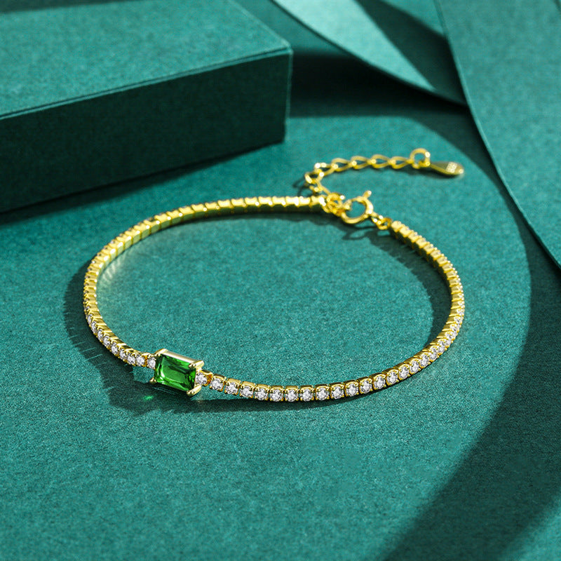 S925 Silver Light Luxury Bright Artificial Diamond Green Zirconium Bracelet