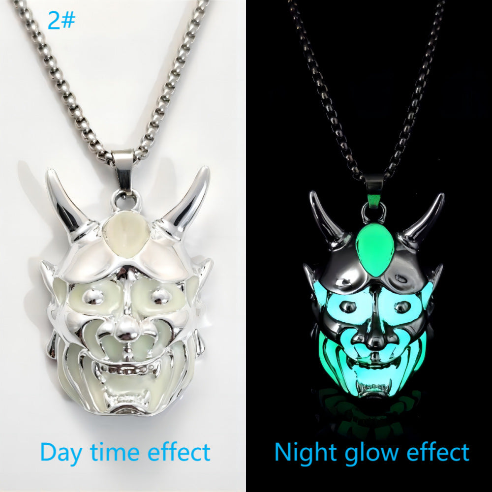 Herren Geistermasken-Leuchtanhänger, Halskette aus Titanstahl, Halloween-Halskette