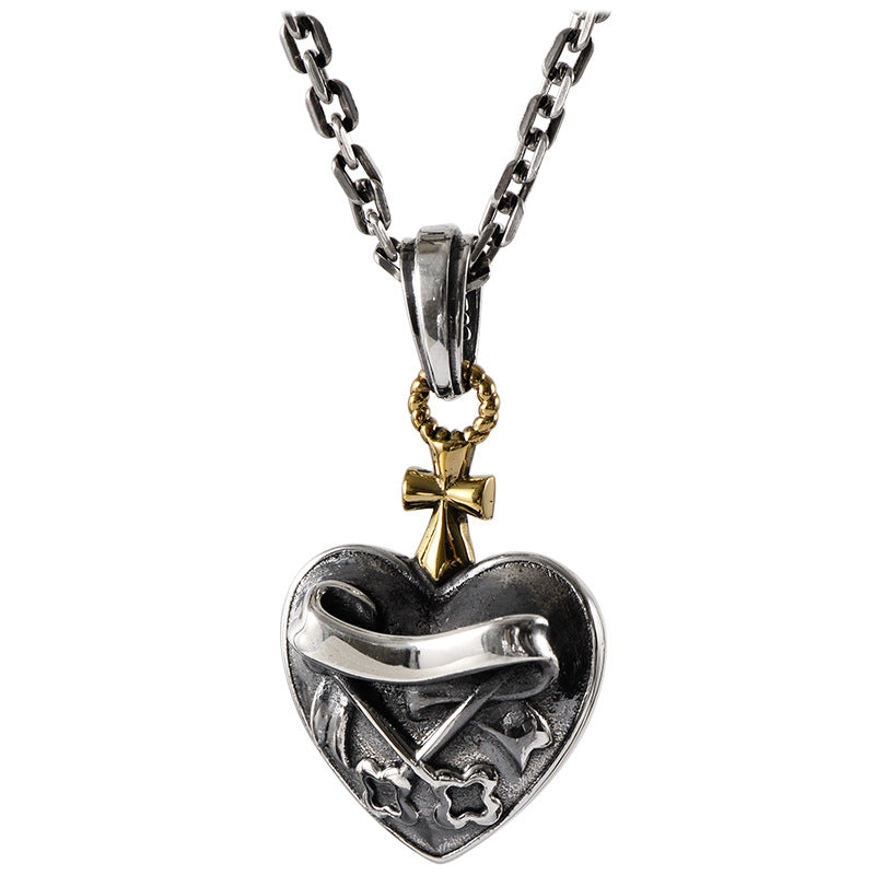 S925 Silber Vintage distressed Kreuz Liebesanhänger