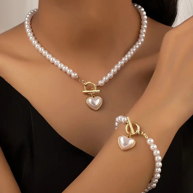 Liebe Perle OT Schnalle Halskette, Armband Set