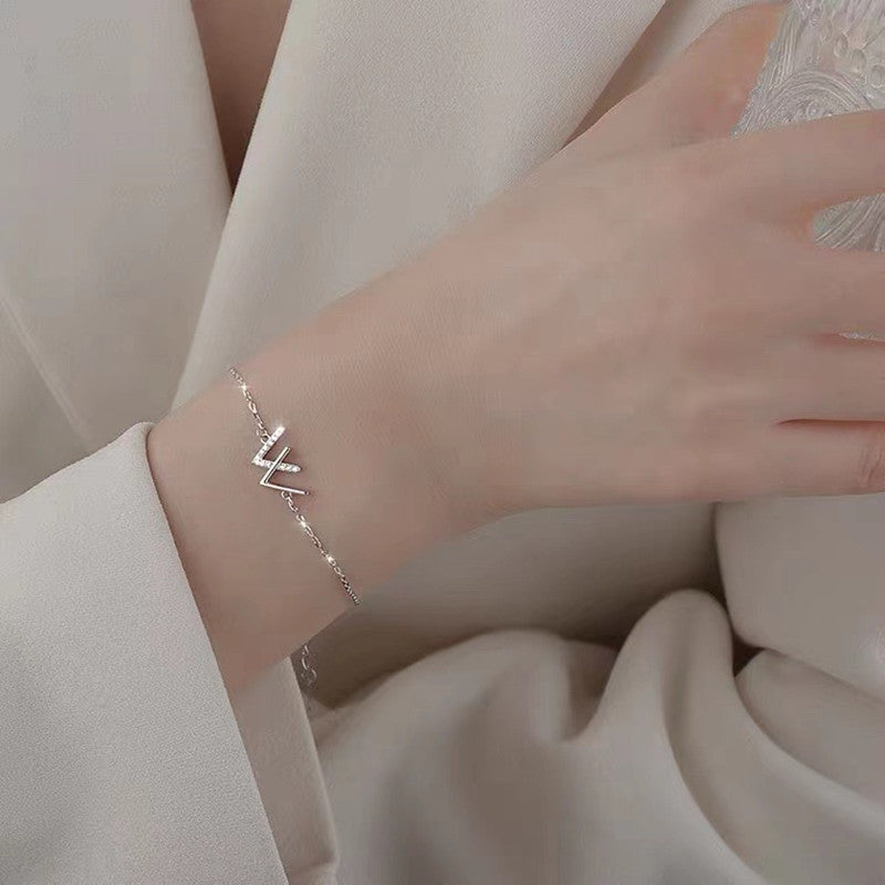 925er Silber W Buchstaben Armband für Damen, schlicht, Nische