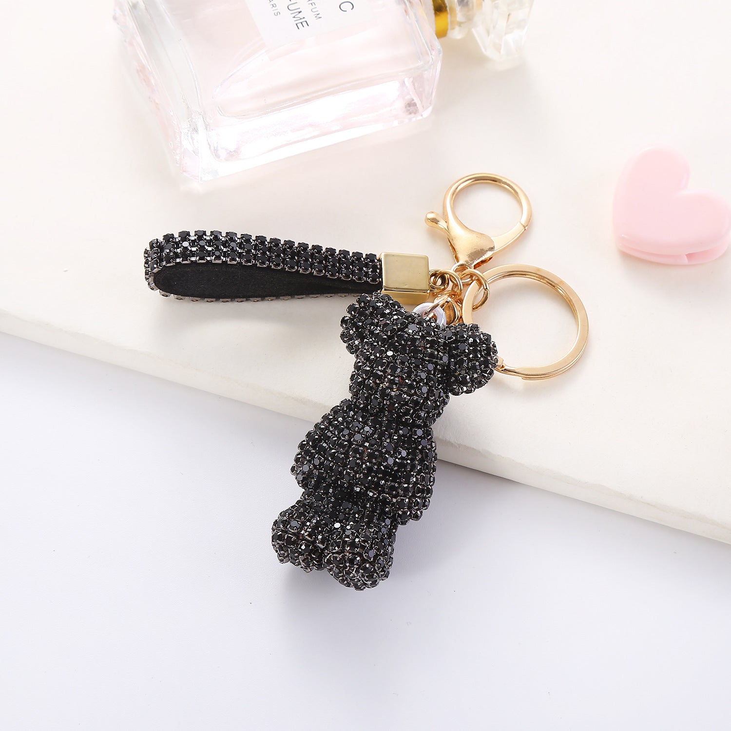 Llavero de oso de peluche con dibujos animados y diamantes de imitación para mujer