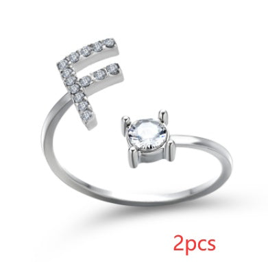Nuevo Diseño Anillo Ajustable con Letra Inicial 26 Joyería de Moda para Mujeres Joyería Simple y Elegante