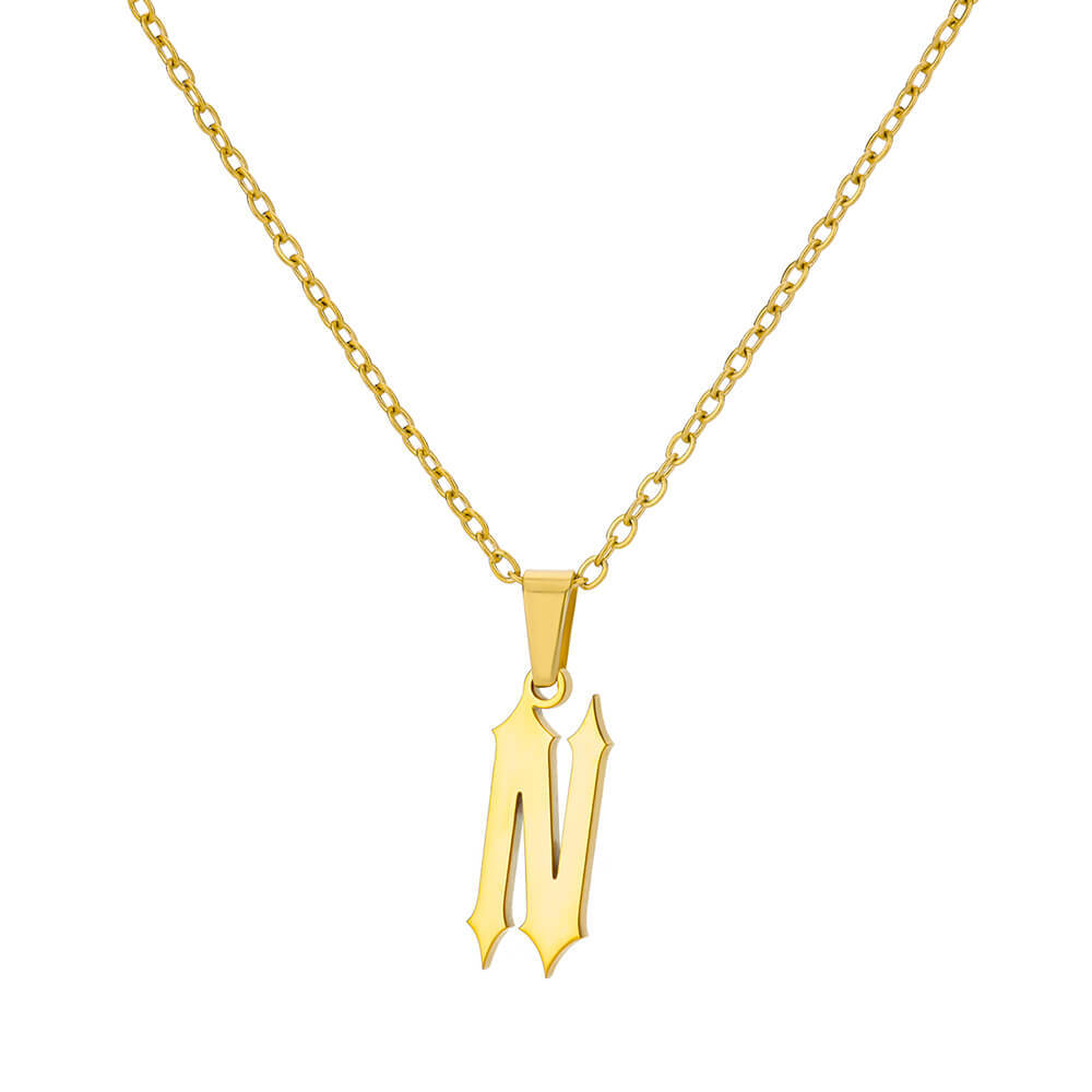 18K Gold Plating Stainless Steel Ancient English Letter Pendant Necklace