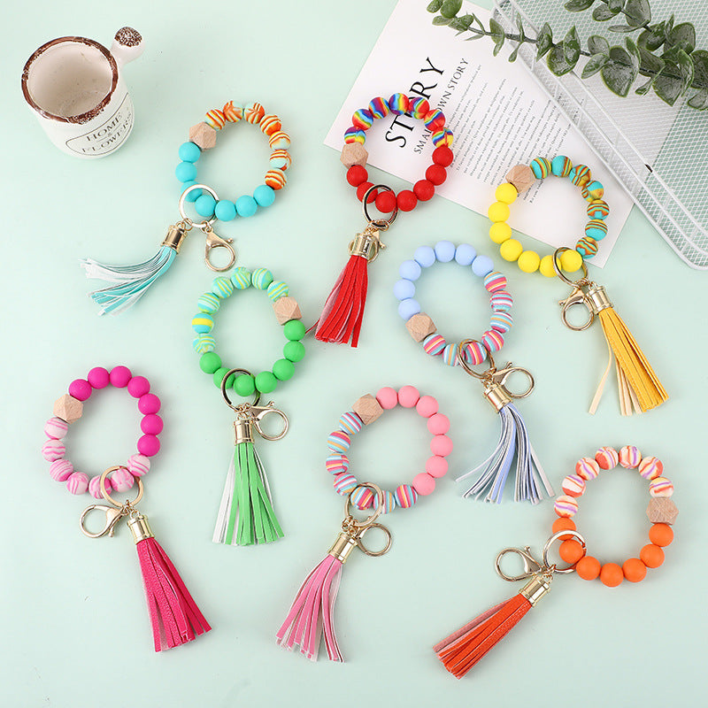 Color del llavero de muñeca con cuentas de silicona