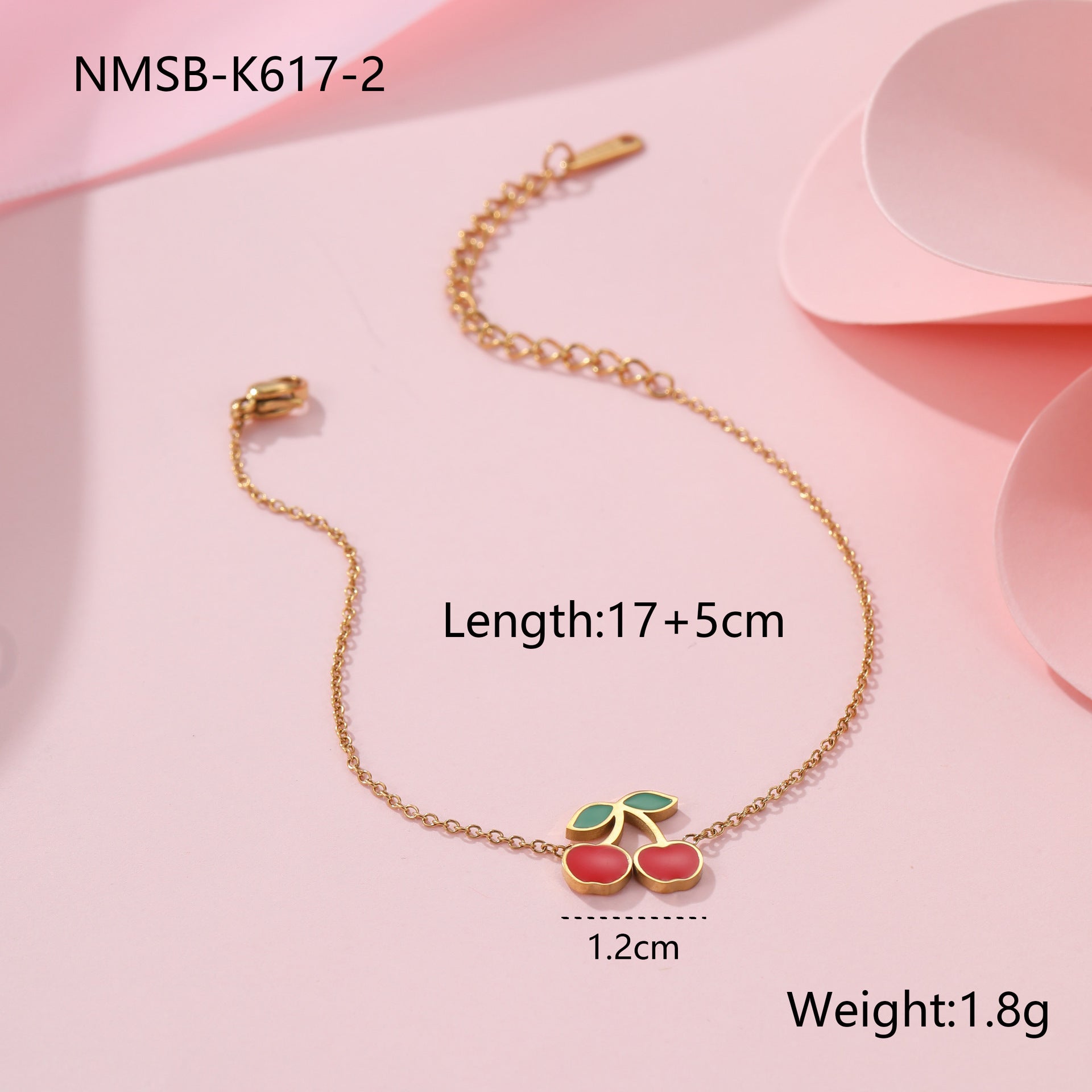 Collar con colgante de cereza, pulsera, pendientes de acero titanio y anillos