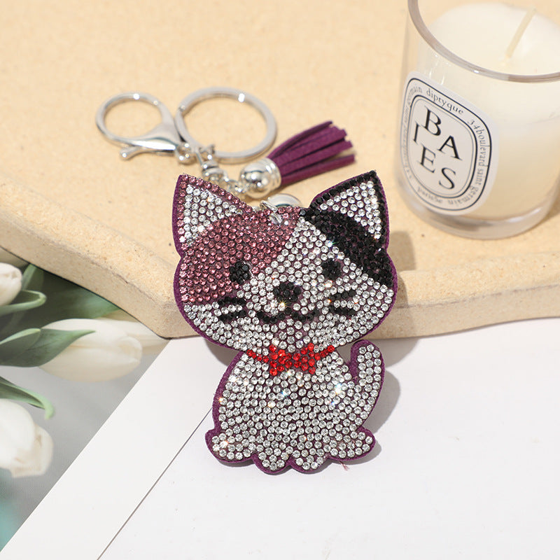 Llavero clásico de gato de dibujos animados con pedrería caliente, a la moda