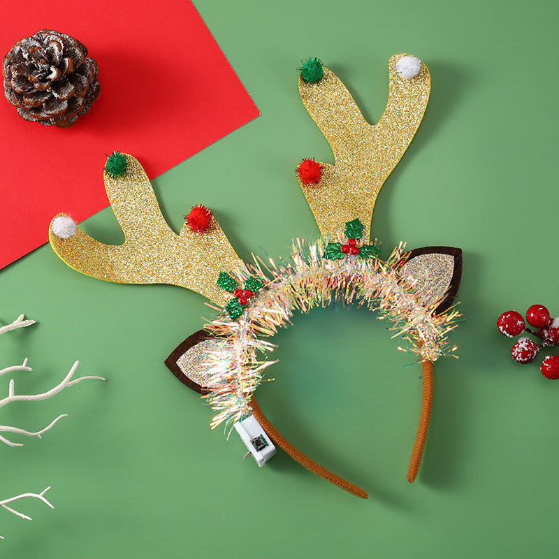 IPC Weihnachtshaarband Leuchtendes Stirnband Weihnachtsbaum Schneeflocke Haarband Hirschhorn Leuchtendes Blinkendes Kopfstück Frohe Weihnachten Geschenk